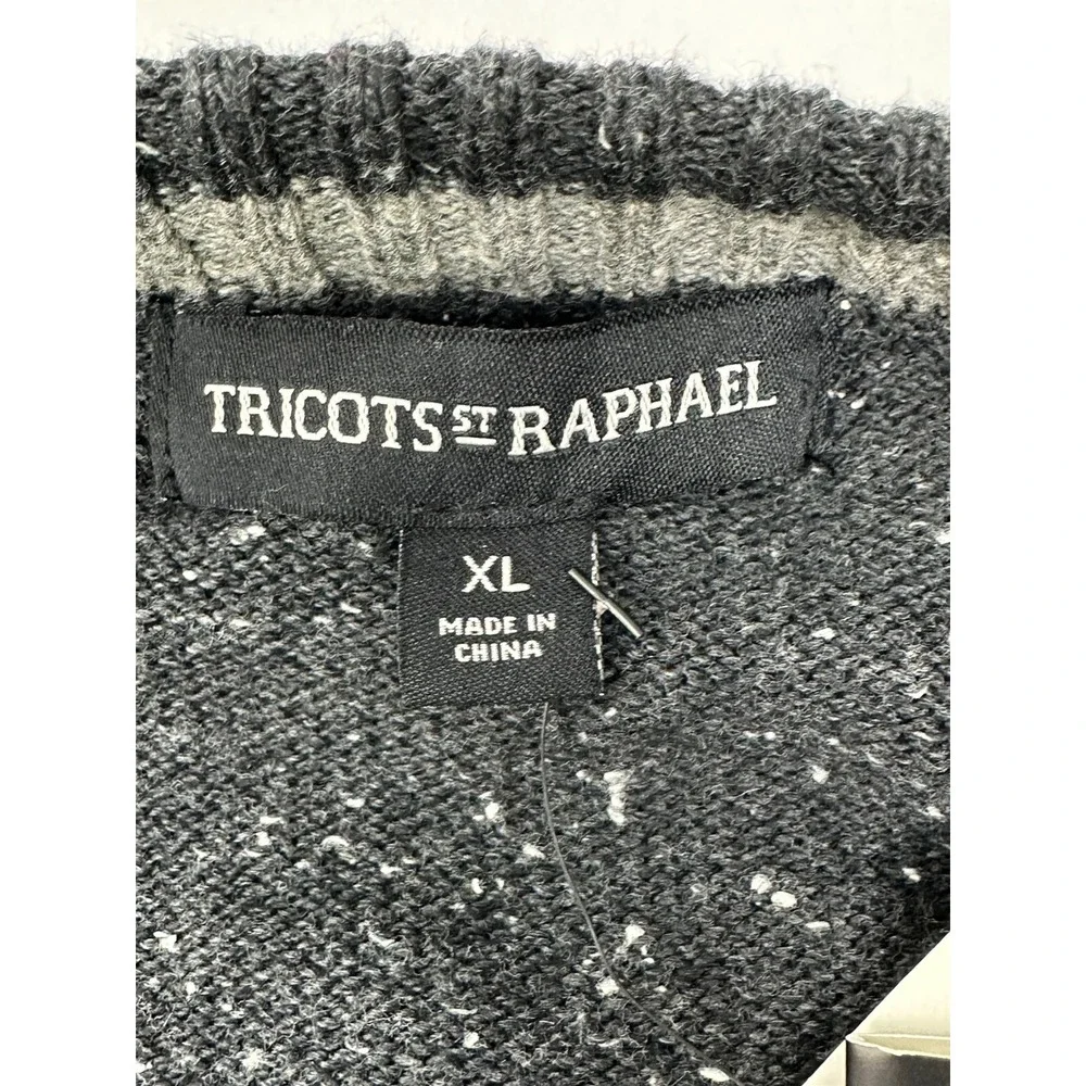 Tricots St. Raphael Sweater Mens XL Charcoal Striped Acrylic Blend Soft NWT